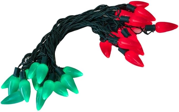 Novelty Lights 25 Feet 25 Light C9 Ceramic Style LED String Lights, Red/Green, Pre-Lamped Christmas Lights on Green Wire, UL Listed Indoor/Outdoor, Connectable End-to-End