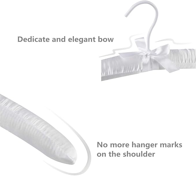 Pure White Satin Padded Sweater Hangers 5 Pack, Blouse Hanger with Thick & Soft Foam for Bridal Wedding Dress Lingerie, Smooth Silk Covered Shirt Hanger Without Shoulder Bump