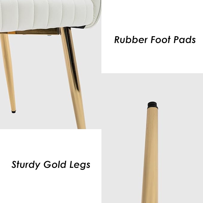 Beige Velvet Dining Chairs Set of 2, Upholstered Gold Dining Chairs with Tufted Back, Modern Dining Room Chairs with Gold Legs, Accent Arm Chairs Kitchen Chairs for Dining Room Reception