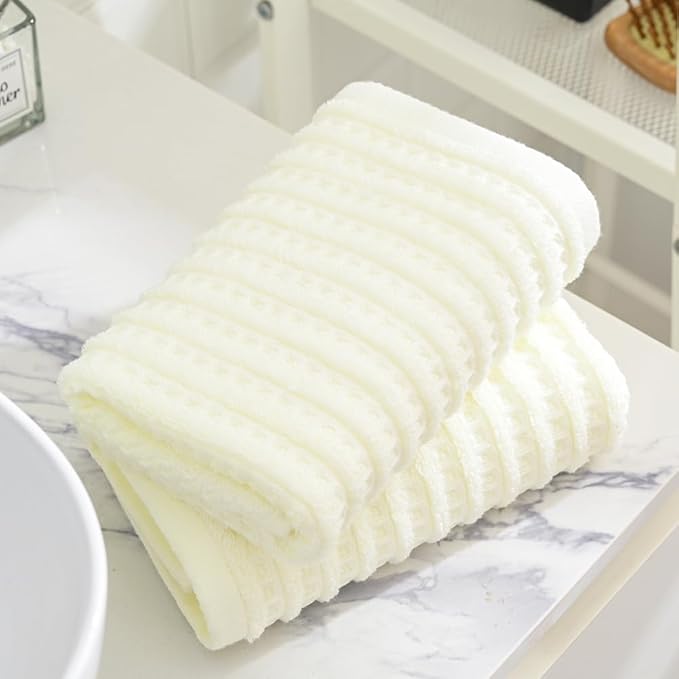 sense gnosis Beige Waffle Hand Towel Set of 2 Super Soft 100% Cotton Striped Highly Absorbent Decorative Hand Towels for Bathroom 13 X 29Inch