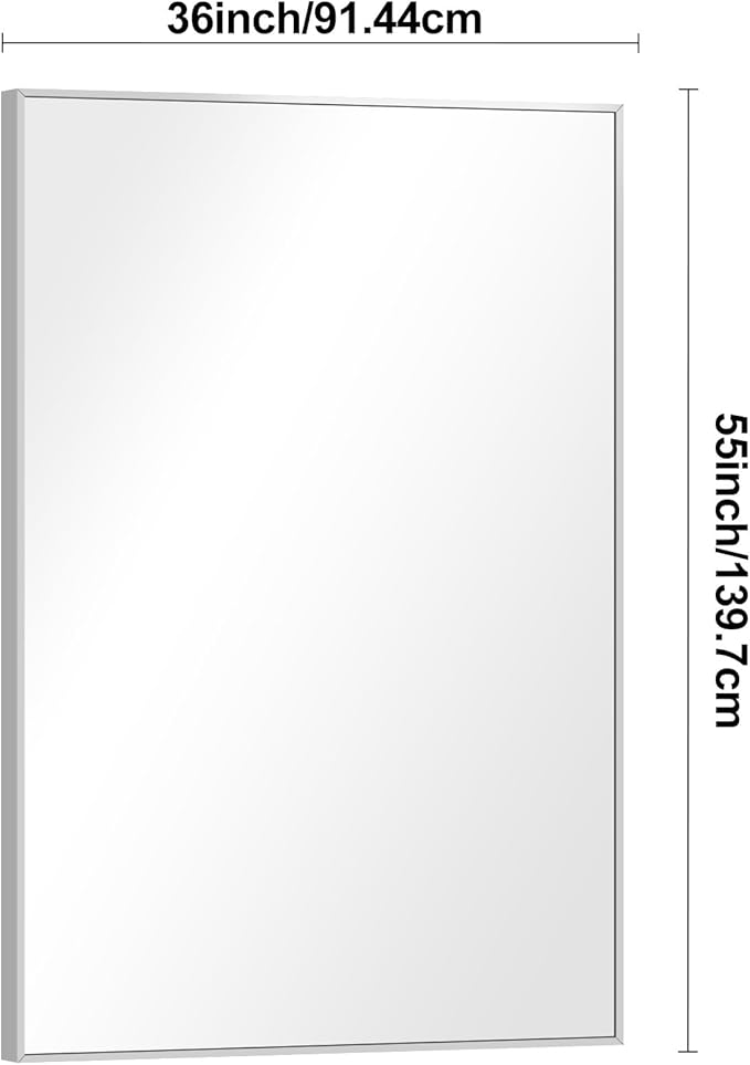 BONEWEI Silver Bathroom Mirror,55x36 inch Wall Mirror for Bathroom Wall Mounted,Large Rectangle Mirror for Bathroom Over Sink,Modern Metal Frame for Living Room,Bedroom Entryway,Horizontal/Vertical