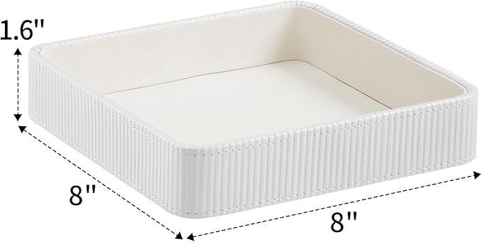 Small Valet Tray, 8"x8" Nightstand Organizer for Women Men| PU Leather Desk Organizer Trinket Dish| Decorative Vanity Tray Catch All Key Bowl for Dresser Bedside Coffee Table Entryway (Cream)