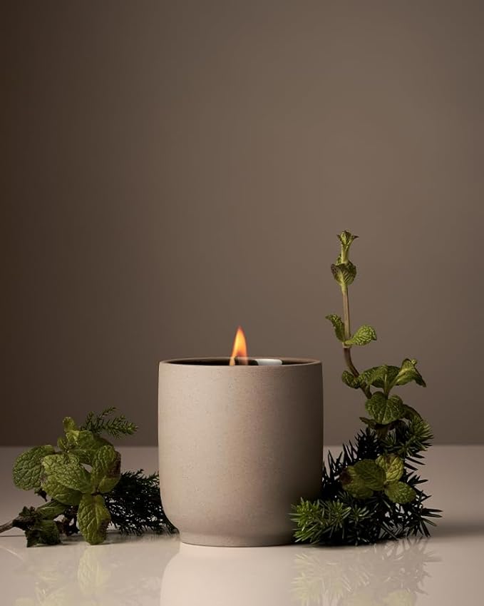 Homecourt Luxury Scented Candle, 60-Hour Burn Time, Soy Wax Blend & Organic Cotton Wick, Kiln-Fired Reusable Ceramic Vessel, Cipres Mint, 8 oz