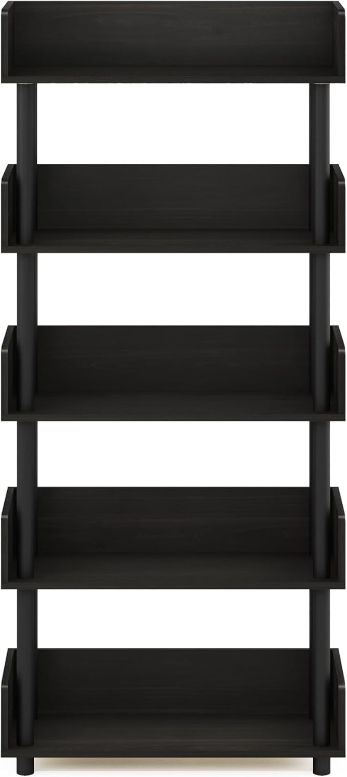 Furinno TURN-N-TUBE 5-Tier Display Shelf, Storage Shelves, Book Shelf, Open Shelves with Rounded Corner Top Edges, for Organization and Storage, Living Room, Home Office, Espresso
