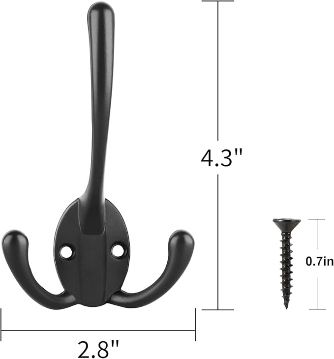 IBosins 18 Pack Big Heavy Duty Three Prongs Coat Hooks Wall Mounted with 36 Screws Retro Double Utility Rustic Hooks for Thick Coat, Big Heavy Bag