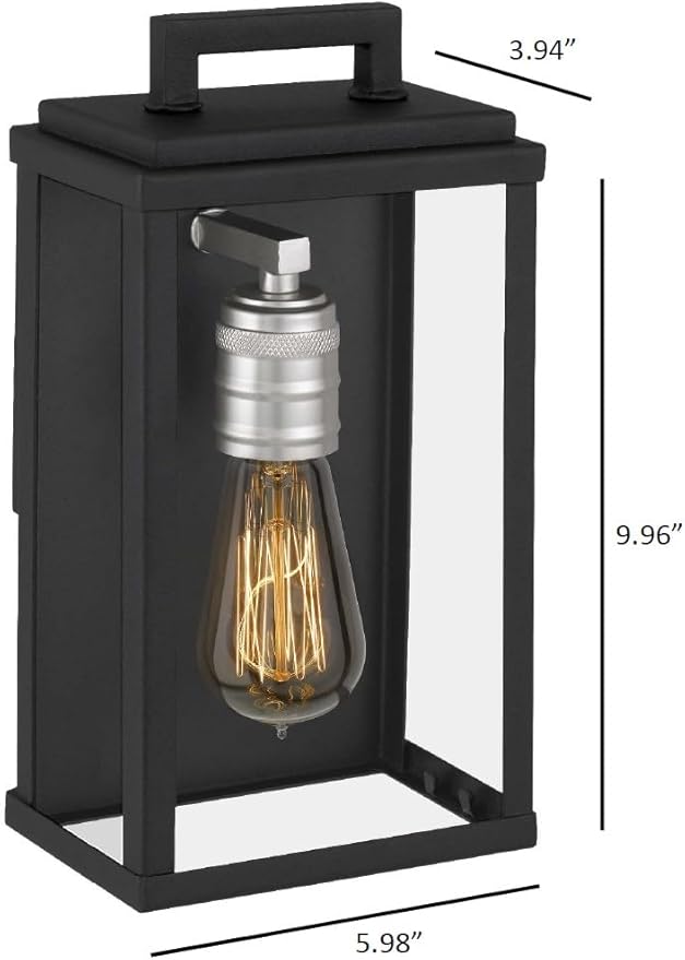 Eva Outdoor Lantern - 1-Light Exterior Wall Fixture with Clear Glass Shade, Matte Black Finish, Weather Resistant for Entryway, Doorway, Corridor, Balcony