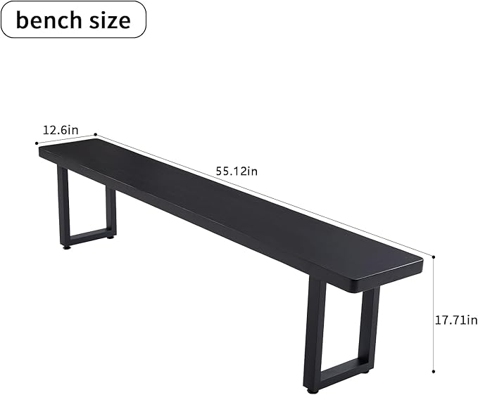 Black Bench Wooden Bench with Metal Legs Suitable for Dining Room Living Room Office Conference Room Indoor Stool Multiple （55.12in）