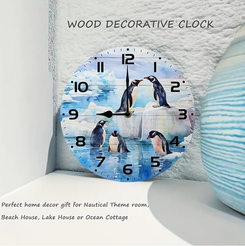 Wall Clock,Penguin Kitchen Decor and Accessories, Decorative Battery Operated Clocks for Living Room Bedroom Bathroom Farmhouse, 10 Inch
