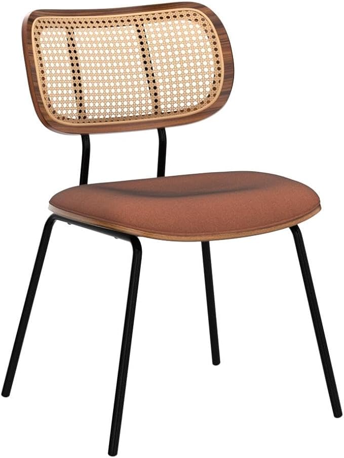 Rattan Dining Chairs Set of 2, Christmas Decoration Mid Century Modern Dining Chairs with Cane Back for Kitchen Dining Room, 19 Inch Fabric Orange
