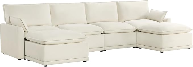 CHITA 147" Oversized Cloud Couch, Modern Modular Sectional Sofa Set for Living Room, 6 Seater U Shaped Sectional Couch, Cream