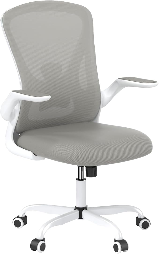 Sytas Ergonomic Desk Chair with Padded Flip up Arms and Supportive Lumbar Support, Breathable Mesh Home Office Chair with Comfortable Cushion for Home or Office(Gray)
