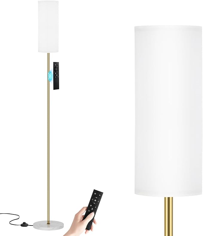 Ambimall 64'' Floor Lamps for Living Room with Remote Control and Stepless Dimmable Colors Temperature & Brightness, Gold Standing Lamp with White Marble Base
