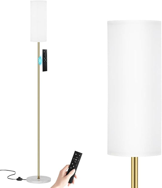 Ambimall 64'' Floor Lamps for Living Room with Remote Control and Stepless Dimmable Colors Temperature & Brightness, Gold Standing Lamp with White Marble Base