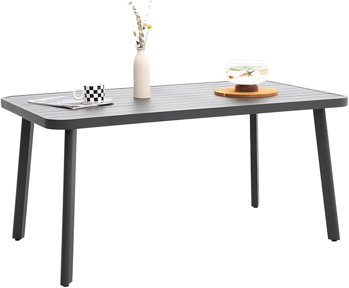 Outdoor Dining Table for 4 Person 62" Rectangle Aluminum Table Patio Furniture for Garden, Lawn, Patio, Grey