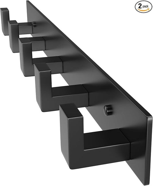 PMMASTO Coat Rack Wall Mount, Coat Hooks Wall Hooks for Hanging, Stainless Steel Coat Hanger Towel Hooks for Bathrooms, Hat Rack (Black 5 Hooks, 1 Pack)