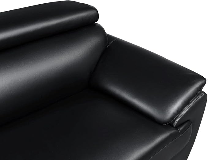 Blackjack Furniture 4571 Veal Collection Genuine Leather Couch for Living Room, Elegant Modern Design with Adjustable Headrests and Durable Wood Frame, Sofa, 86", Black
