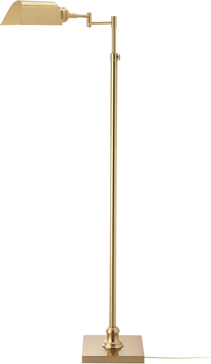 O’Bright Arcadia - Pharmacy Floor Lamp, Full Range Dimming, Swing Arm Task Lamp, E26 Socket, Bulb Replaceable, Adjustable Height 47” to 55”, 360° Rotatable Shade, All-Metal Design, Antique Brass