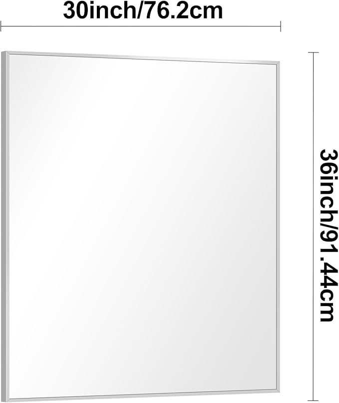 BONEWEI Silver Bathroom Mirror,30x36 inch Wall Mirror for Bathroom Wall Mounted,Rectangle Mirror for Bathroom Over Sink,Modern Metal Frame for Living Room,Bedroom Entryway,Horizontal/Vertical