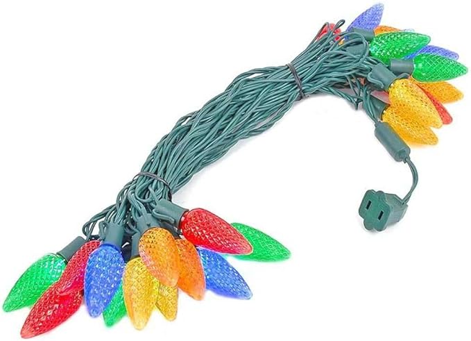 Novelty Lights 25 Feet 25 Light C9 Diamond Faceted LED String Lights, Multicolor, Pre-Lamped Holiday Lights on Green Wire, UL Listed Indoor/Outdoor, Connectable End-to-End
