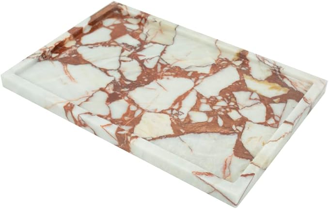 100% Natural Marble Serving Tray Luxury Marble Storage Tray for Home Decor Stone Tray for Bathroom/Kitchen/Vanity/Dresser,Plate Holder for Tissues, Candles, Towel