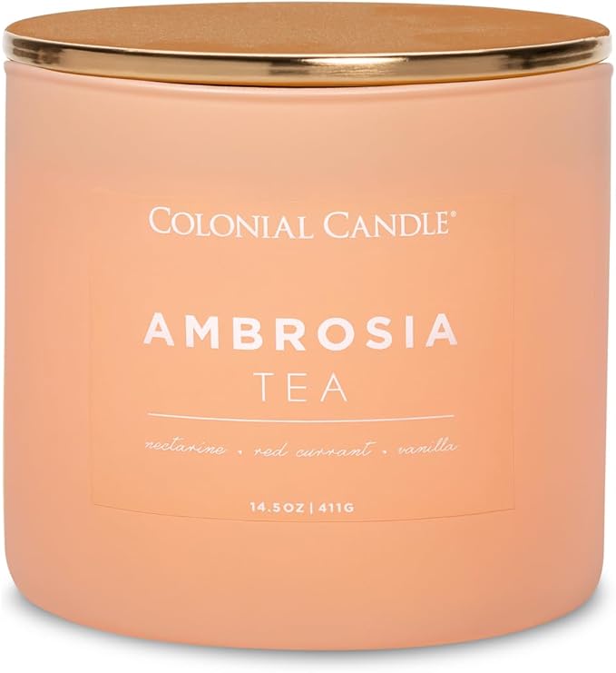 Colonial Candle Ambrosia Tea Scented Jar Candle, Pop of Color Collection, 3 Wick, 14.5 oz - Up to 60 Hours Burn