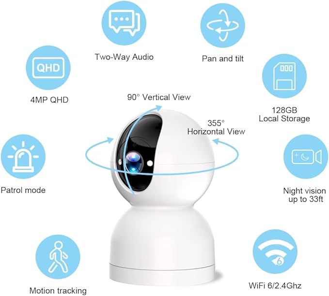 Rraycom 2K Security Camera for Baby Monitor, Pan/Tilt Indoor Cameras for Home Security, Indoor Camera with Motion Detection and Tracking, 2-Way Talk, Color Night Vision,24/7 Cloud &SD, Works w/Alexa
