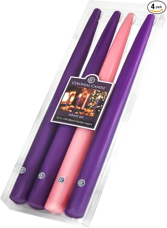 Colonial Candle 12 Inch Unscented Christmas Advent Candle Set (Set of 4), Virtually Dripless Taper Candles, Premium Wax with Cotton Wick, Up to 10 Hour Burn - Made in The USA