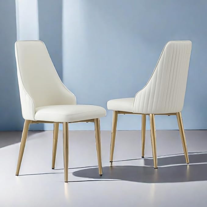 Dining Chairs Set of 2, Modern Faux Leather Dining Gold Legs for Living Kitchen Dining Room