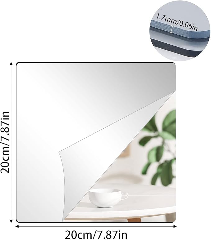 DARENYI 6Pcs Acrylic Mirror Tiles, 8'' x 8'' x 0.07'' Mirror Sheets for Walls Decor, Self-Adhesive Mirror Stickers, Square Mirror Trays Plates for Tables Centerpieces Wedding