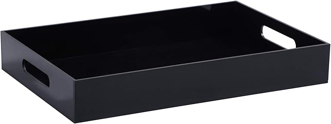 Sooyee Acrylic Serving Tray with Handles,16" x 12" Decorative Tray for Breakfast, Tea, Food, Butler,Coffee,Table Ottoman Vanity Countertop,Black