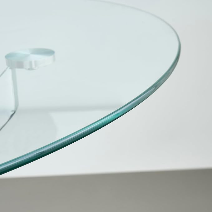 36" Round Glass Dining Table Modern Kitchen Glass Top Table for 4 with Silver Chrome Metal Legs, Clear Dining Table Kitchen Table for Home Office Dining Room