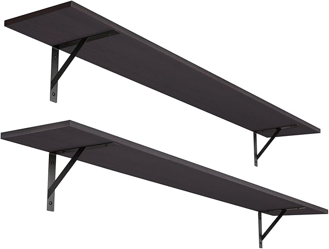 DINZI LVJ Long Wall Shelves, 55.1Inch Wall Mounted Shelves Set of 2, Extra Large Floating Storage Ledges with Sturdy Metal Brackets for Living Room, Bathroom, Bedroom, Kitchen, Espresso