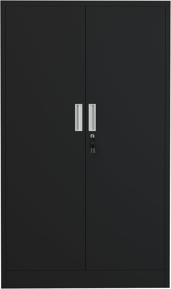 Metal Storage Cabinet with Locking Doors and Adjustable Shelves, 53.5-Inch Tall Lockable Storage Cabinets for Home Office Garage Kitchen Pantry (Black)