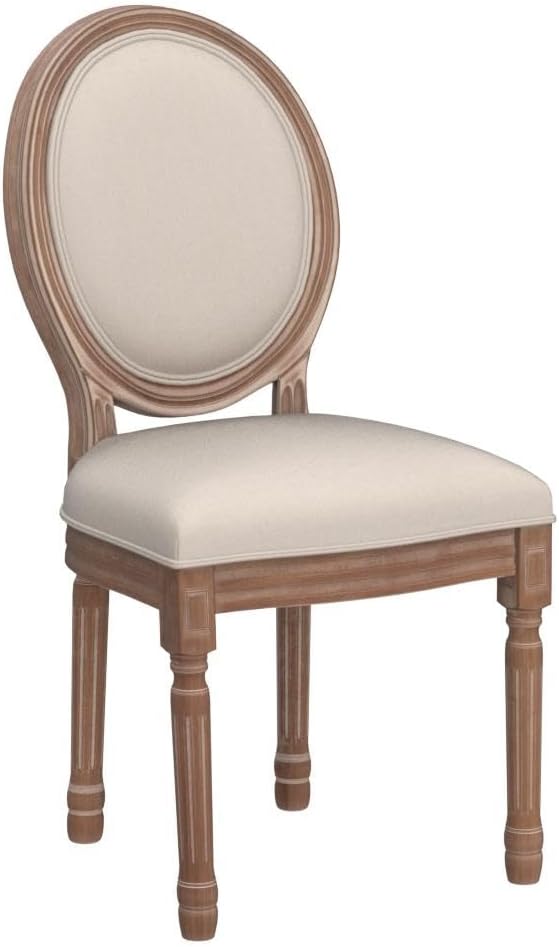 Nrizc French Dining Chairs Set of 2, French Country Dining Chairs, Vintage Farmhouse Dining Chairs with Round Back, Solid Wood Beige Fabric Dining Room Chairs, for Kitchen, Bedroom, Dining Room