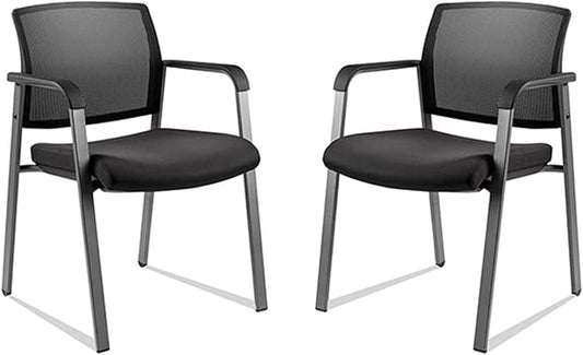 CLATINA Mesh Back Stacking Arm Chairs with Upholstered Fabric Seat and Ergonomic Lumbar Support for Office School Church Guest Reception Black 2 Pack Set