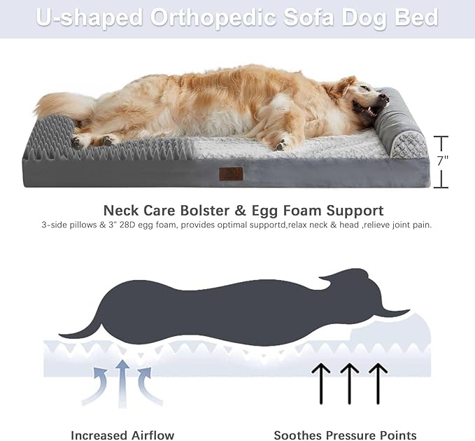 WNPETHOME Orthopedic Dog Bed for Large Dogs – XL Washable Pet Bed with Waterproof Cover, Bolstered Sides & Anti-Slip Base – Premium Plush Dog Couch for Indoor Use, Comfort & Joint Relief