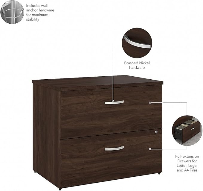 Bush Business Furniture Studio C 2 Drawer Lateral File Cabinet in Black Walnut - Assembled, Locking Document Storage for Home or Professional Office