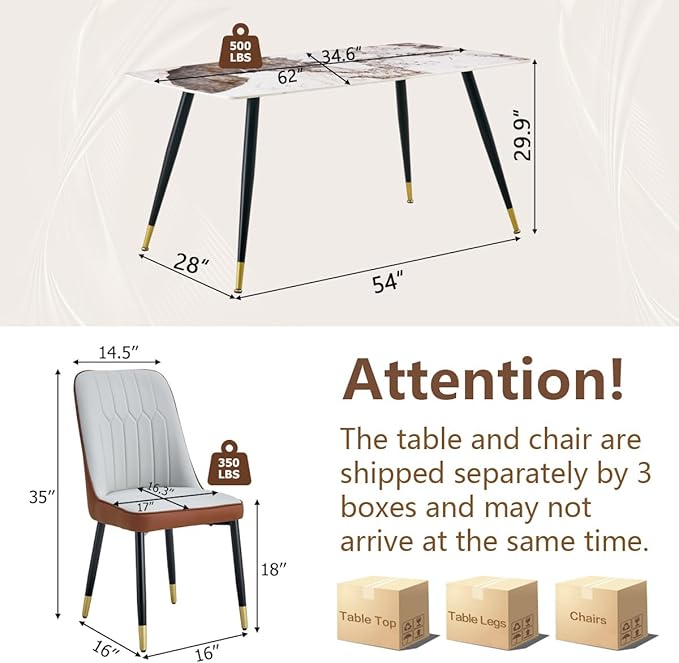 Modern Dining Table Set for 4, 62'' Sintered Stone Dining Table with 4 Chairs, Easy to Assemble