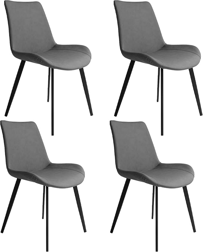 Dining Chairs Set of 4, Modern Dining & Kitchen Room Chairs, Upholstered Faux Leather Cushion Seat and Sturdy Metal Legs (4 Grey Chairs)