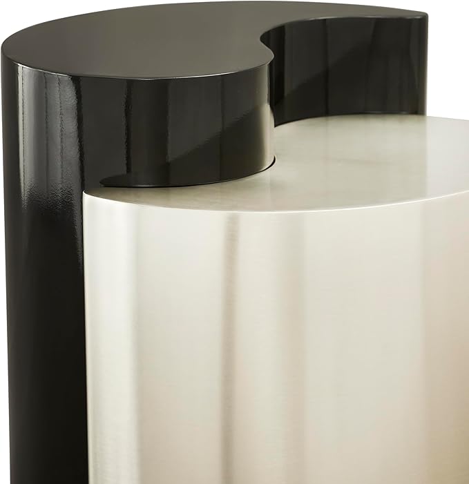 Modern Contemporary Luxury Ying-Yang 20" Height End Table Set, Sculptural Design with Aluminum Frame for Living Room, Entryway, Home & Office, Black & Silver Dual Tone End Table