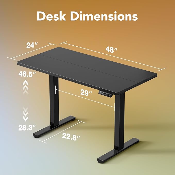 HUANUO 48" x 24" Electric Standing Desk Adjustable Height, 4 Memory Height Settings, Headphone Hook, Cable Manager, Sit Stand Up Desk for Home Office & Computer Workstation, Black