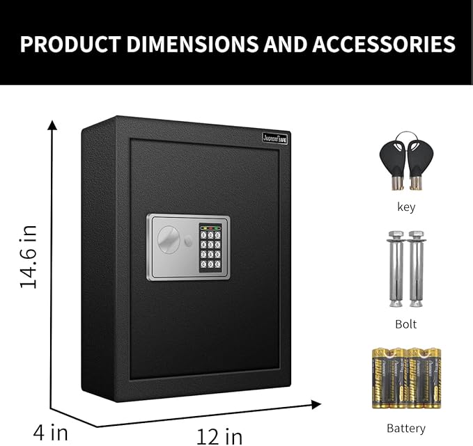 JUGREAT 80 Keys Cabinet with Sensor Light,Electronic Key Safe,Pin Code Keyless Storage Box for Keys,Secure Wall Mount Safe with 80 Key Tags