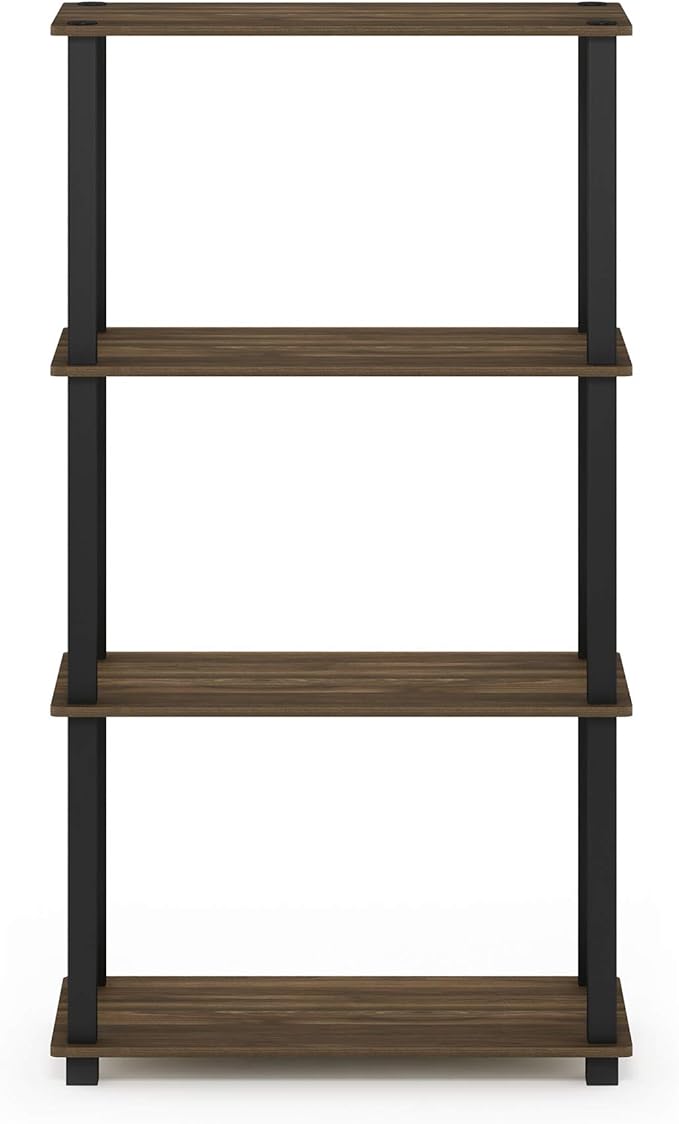 Furinno Turn-N-Tube 4-Tier Multipurpose Shelf Display Rack, Square Tube, Columbia Walnut/Black