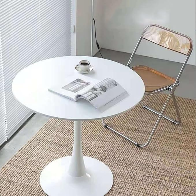 27.3" Tulip Dining Table, White, Perfect for 2-4 People, Mid-Century Modern Style, Round MDF Top with Sturdy Base for Dining Room, Living Room, Cafe