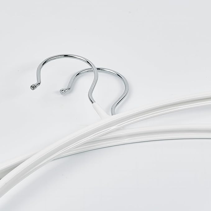 Non-Slip Rubber Coated Metal Hangers No Shoulder Bump, Set of 5/10 Heavy Duty Contour Sweater Hangers for Shirts Coats Dresses or Suits, Rust-Free Closet Clothes Organizer, 16.5”, White