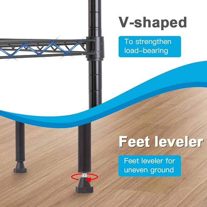 BestOffice | 5-Tier Wire Storage Shelves | 14x24x60 | Black | with Adjustable Racks | Heavy-Duty Metal Shelf, Holds Upto 750 lbs | No-Tool Assembly | Ideal for Home & Garage Shelving