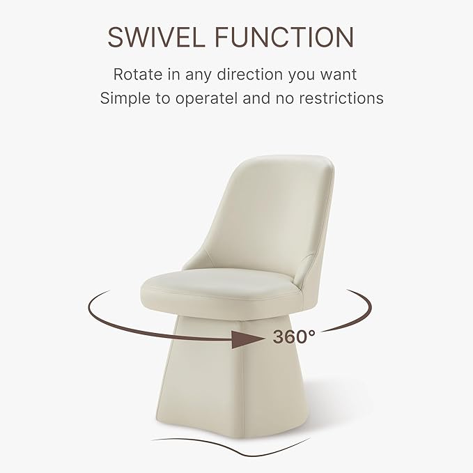 Swivel Dining Chairs Set of 2, Upholstered Mid Century Modern Deskchair with High Back, Faux Leather Kitchen Chairs for Dining Room, Bedroom, Dressing Room, Cream