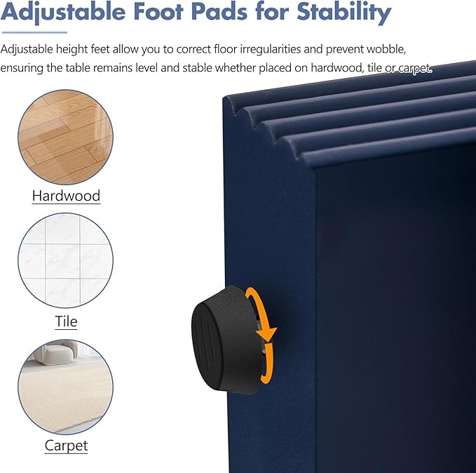 55'' Fluted Console Table with Storage Drawers, Wood Modern Curved Entryway Table with Storage for EntryWay, Hallway, Foyer (Navy Blue)