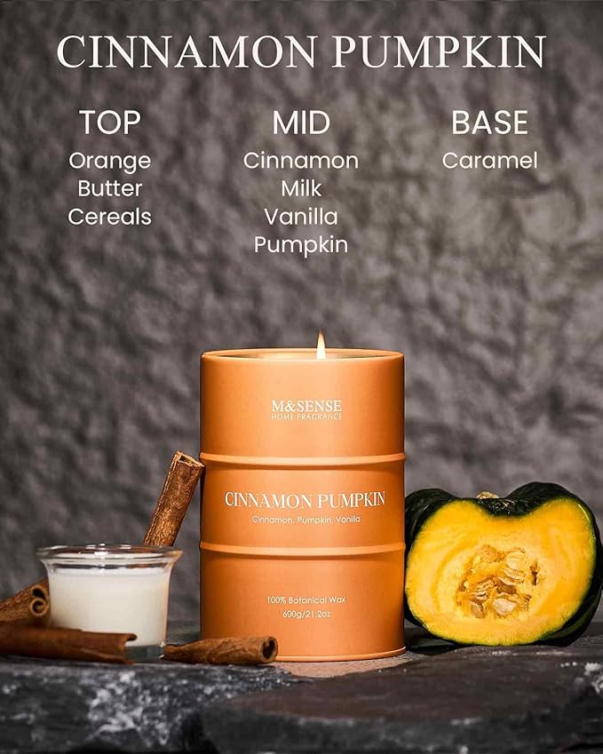 M&SENSE Cinnamon Pumpkin Scented Candles Large,Christmas Soy Candles,21.2oz 120 Hour Slow Burning,Aromatherapy Candle for Stress Relief Meditation Relaxing,Christmas Decor