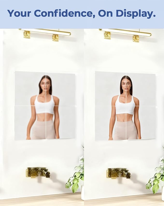 4 Pack Peel and Stick Mirror Tiles, 16x16 Inch Shatterproof Flexible Stick on Mirrors for Wall, Full Length Body Mirror for Home Gym, Bedroom, Door and Bathroom Decor